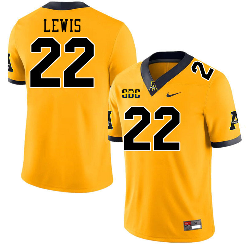 Appalachian State Mountaineers #22 Jaquari Lewis College Football Jerseys-Gold